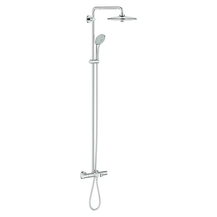 Grohe Euphoria 260 Duschsystem - Mit Thermostatarmatur, Lochabstand: 147,1 cm, Anzahl Strahlarten: 3 Stk., Chrom - Die Chrom-Duschgarnitur bietet ein modernes Design für Ihr Badezimmer. Sie besteht aus Kopf- und Handbrause mit Thermostatmischer.
