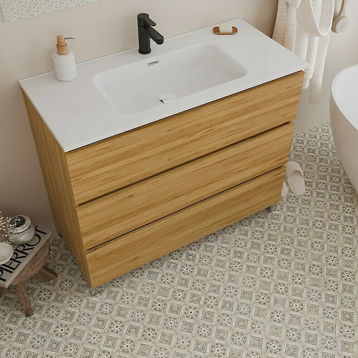 Conjunto de mueble de baño Inter (Ancho: 100 cm, Roble, 3 pzs.) | BAUHAUS
