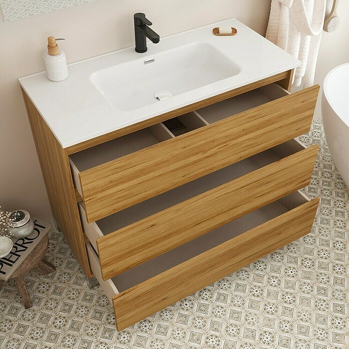 Conjunto de mueble de baño Inter (Ancho: 100 cm, Roble, 3 pzs.) | BAUHAUS