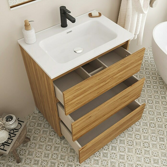 Conjunto de mueble de baño Inter (Ancho: 70 cm, Roble, 3 pzs.) | BAUHAUS