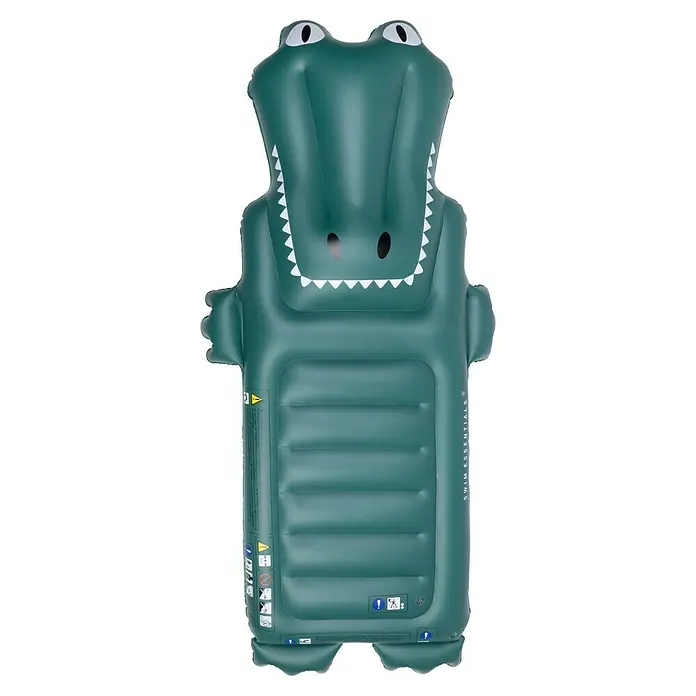 Swim Essentials Luftmatratze Crocodile - L x B: 177 x 67 cm - Grünes aufblasbares Krokodil-Schwimmtier mit großen Augen und weißen Zähnen.