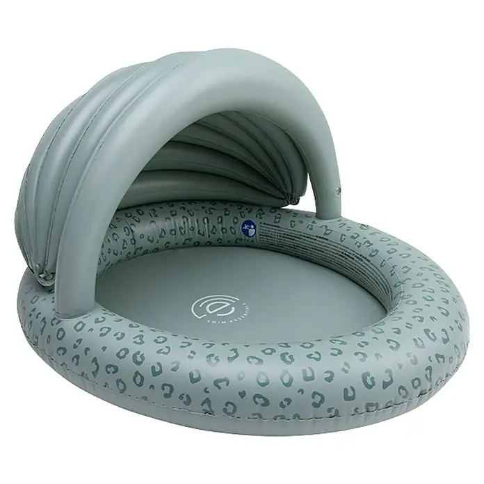 Swim Essentials Planschbecken - Ø x H: 100 x 77 cm, Grün - Hellgraues aufblasbares Babybecken mit Leopardenmuster und Sonnendach.