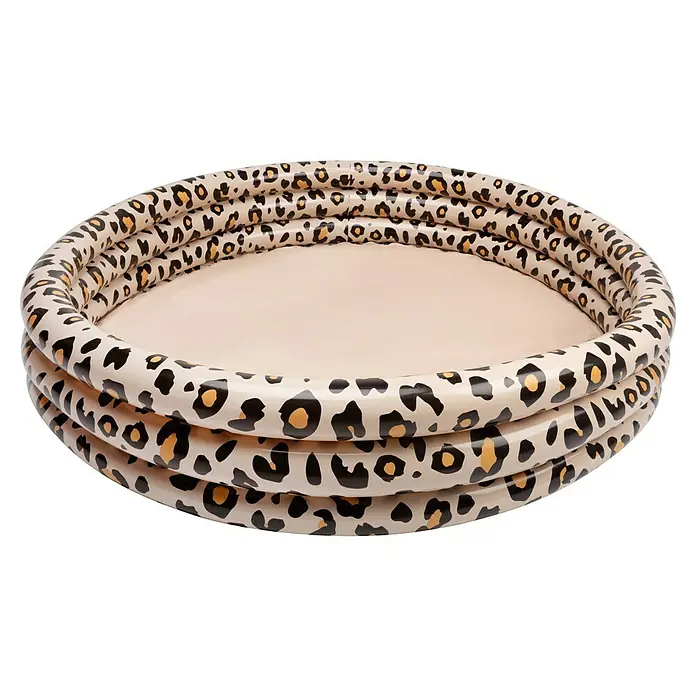 Swim Essentials Planschbecken Leopard - Durchmesser: 150 cm, Beige - Rundes aufblasbares Schwimmbecken mit Leopardenmuster auf den Ringen und beigem Boden.