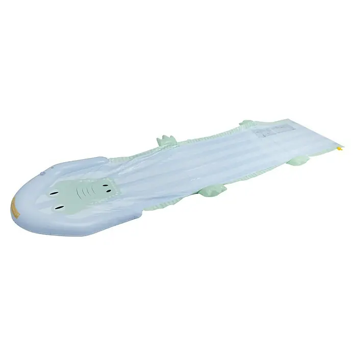 Swim Essentials Wasserrutsche Krokodil - Blau, Länge: 550 cm - Aufblasbare grüne Krokodil-Wasserrutsche mit gepolstertem Kopf und gestreifter Rutschfläche für Kinder.