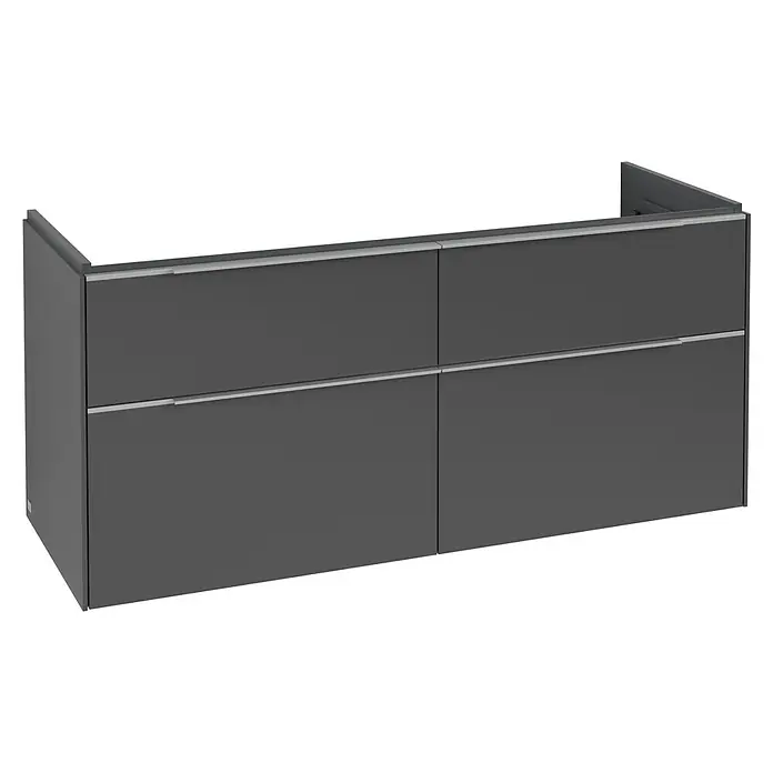 Villeroy & Boch Subway 3.0 Waschbeckenunterschrank - Graphite, Anzahl Schubladen: 4 Stk., Farbe Griff: Aluminium glänzend, B x T x H: 127,2 x 47,8 x 57,6 cm - Dunkelgrauer Schrank mit vier Schubladen und integrierten silberfarbenen Griffen.