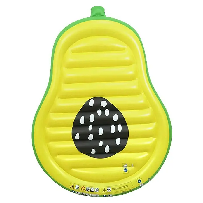 Swim Essentials Luftmatratze Avocado - L x B: 175 x 103 cm - Ein aufblasbarer Pool-Schwimmer in Avocadoform mit grüner Schale, gelbem Fruchtfleisch und schwarzem Kern mit weißen Punkten.