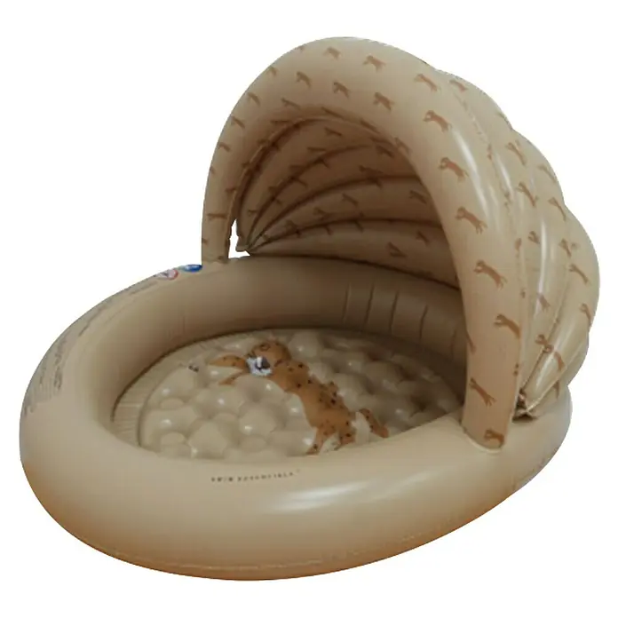 Swim Essentials Planschbecken - Ø x H: 100 x 77 cm, Braun - Aufblasbarer beiger Baby-Sonnenschutz mit Gepardenmuster am Boden.