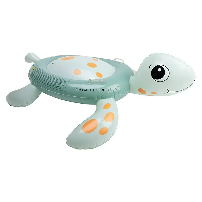 Swim Essentials Schwimmtier Schildkröte - L x B: 142 x 137 cm - Aufblasbarer hellgrüner Schwimmreifen in Schildkrötenform mit orangefarbenen Flecken und einem süßen Gesicht.