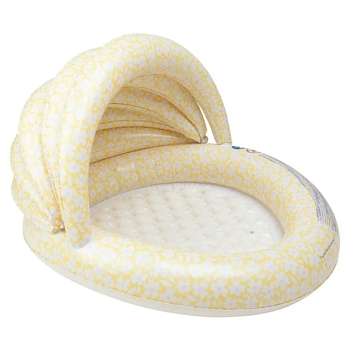 Swim Essentials Planschbecken - Ø x H: 100 x 77 cm, Pastellgelb - Gelber aufblasbarer Babypool mit weißem Blumenmuster und integriertem Sonnendach, mit weichem, gepolstertem Boden.