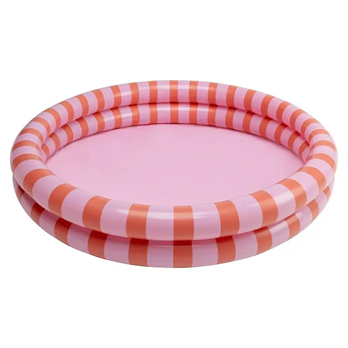 Swim Essentials Planschbecken - Durchmesser: 100 cm, Rosa - Glänzendes, rosa-orange gestreiftes aufblasbares Kinderbecken.