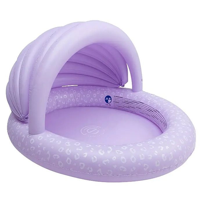 Swim Essentials Planschbecken - Ø x H: 100 x 77 cm, Flieder - Lilafarbenes aufblasbares Babybecken mit Sonnenschutzdach und dezentem Leopardenmuster.