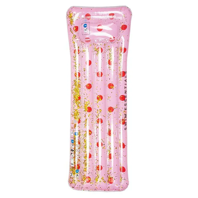 Swim Essentials Luftmatratze - L x B: 177 x 67 cm, Pink/Rot - Rosa aufblasbare Poolliege mit roten Tupfen und goldenem Glitzer, ideal zum Entspannen im Wasser.