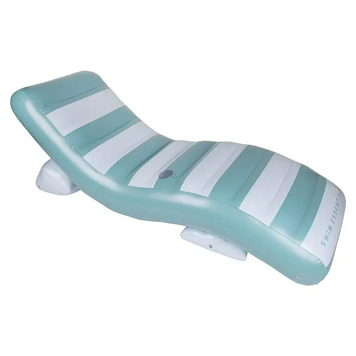 Swim Essentials Luftmatratze - L x B: 180 x 99 cm - Hellgrüne und weiß gestreifte aufblasbare Pool-Liege mit ergonomischem Design für entspanntes Verweilen.