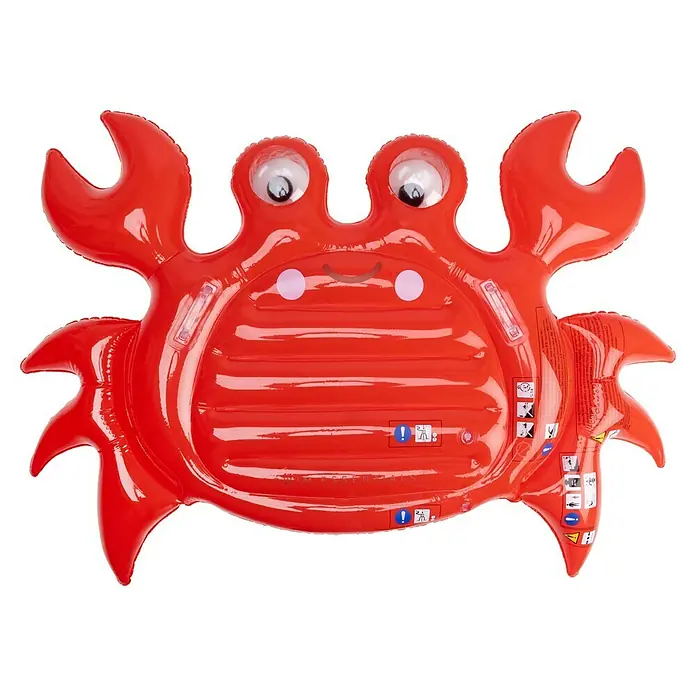 Swim Essentials Luftmatratze Krabbe - PVC, Breite: 140 cm - Leuchtend roter aufblasbarer Krabben-Schwimmreifen mit runden Augen und lächelndem Mund.