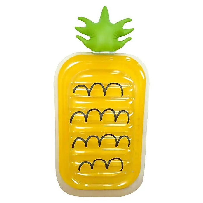 Swim Essentials Luftmatratze Ananas - L x B: 200 x 82 cm - Gelbe aufblasbare Ananas-Poolliege mit grünen Blättern und schwarzen Wellenlinien.