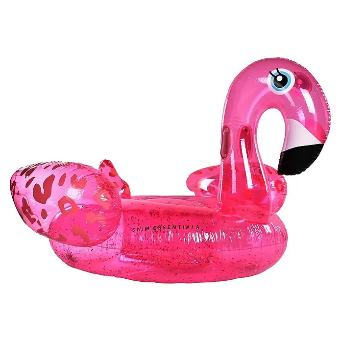 Swim Essentials Schwimmring Flamingo - 137 x 142 cm, Neon-Pink - Glitzerndes, pinkes Flamingo-Schwimmtier.
