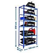 Simonrack Simonclick Metallregal (L x B x H: 40 x 100 x 250 cm, Traglast: 180 kg/Boden, Anzahl Böden: 6 Stk., Blau)
