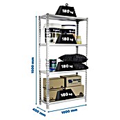 Simonrack Simonclick Metallregal (L x B x H: 40 x 100 x 150 cm, Traglast: 180 kg/Boden, Anzahl Böden: 4 Stk., Silber)