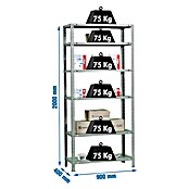 Simonrack Simonclassic Metallregal (L x B x H: 40 x 90 x 200 cm, Traglast: 75 kg/Boden, Anzahl Böden: 6 Stk., Silber)