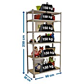 Simonrack Simonclick Estantería metálica Maderclcik (L x An x Al: 50 x 90 x 250 cm, Capacidad de carga: 150 kg/balda, Número de baldas: 6 ud., Plateado)