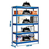 Simonrack Simontaller Estantería para cargas pesadas Bricoforte Chipboard (L x An x Al: 45 x 100 x 200 cm, Capacidad de carga: 300 kg/balda, Número de baldas: 5 ud., Azul)