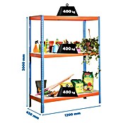 Simonrack Simontaller Estantería para cargas pesadas Ecoforte  (L x An x Al: 45 x 120 x 200 cm, Capacidad de carga: 400 kg/balda, Número de baldas: 3 ud., Azul/Naranja)