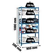 Simonrack Simonclick Metallregal (L x B x H: 30 x 90 x 180 cm, Traglast: 150 kg/Boden, Anzahl Böden: 5 Stk., Blau)