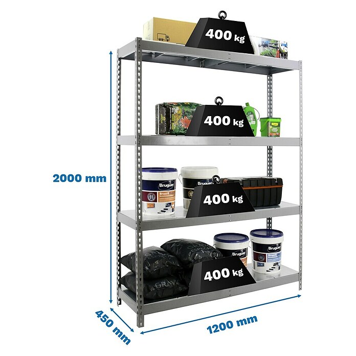 Simonrack Ecoforte Metallregal Ecoforte Metall (H x B x T: 200 x 120 x 45 cm, Traglast pro Boden: 400 kg, Anzahl Böden: 4 Stk., Stecken, Grau) | BAUHAUS