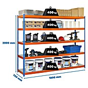 Simonrack Ecoforte Metallregal Ecoforte Metall (H x B x T: 200 x 180 x 75 cm, Traglast pro Boden: 400 kg, Anzahl Böden: 5 Stk., Stecken, Blau/Orange) | BAUHAUS