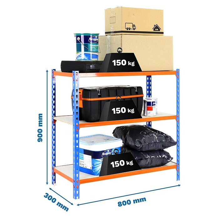 Simonrack Maderclick Metallregal Maderclick Mini (H x B x T: 90 x 80 x 30 cm, Traglast pro Boden: 150 kg, Anzahl Böden: 3 Stk., Stecken, Blau/Orange) | BAUHAUS