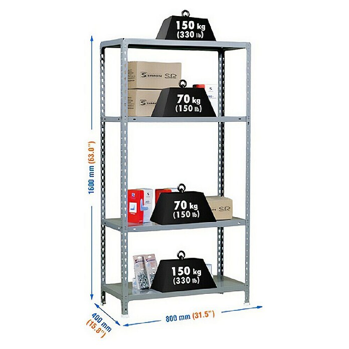 Simonrack Simonclick Metallregal Ecoclick Plus (H x B x T: 150 x 100 x 40 cm, Traglast pro Boden: 70 kg, Anzahl Böden: 4 Stk., Stecken, Grau) | BAUHAUS