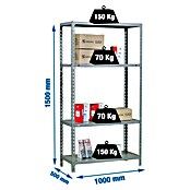 Simonrack Simonclick Metallregal Ecoclick Plus (H x B x T: 150 x 100 x 50 cm, Traglast pro Boden: 70 kg, Anzahl Böden: 4 Stk., Stecken, Grau) | BAUHAUS