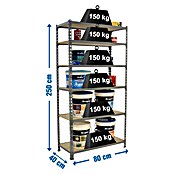 Simonrack Maderclick Metallregal Maderclick Mini (H x B x T: 250 x 80 x 40 cm, Traglast pro Boden: 150 kg, Anzahl Böden: 6 Stk., Stecken, Grau) | BAUHAUS