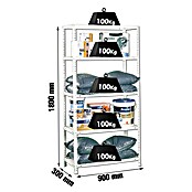 Simonrack Simonclassic Metallregal (L x B x H: 30 x 90 x 180 cm, Traglast: 100 kg/Boden, Anzahl Böden: 5 Stk., Weiß)