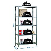 Simonrack Simonclick Metallregal (L x B x H: 30 x 90 x 180 cm, Traglast: 150 kg/Boden, Anzahl Böden: 5 Stk., Grau)