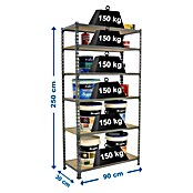 Simonrack Simonclick Metallregal (L x B x H: 30 x 90 x 250 cm, Traglast: 150 kg/Boden, Anzahl Böden: 6 Stk., Grau)