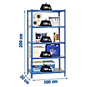 Simonrack Simonclick Metallregal (L x B x H: 30 x 100 x 200 cm, Traglast: 180 kg/Boden, Anzahl Böden: 5 Stk., Blau)