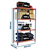 Simonrack Simonclick Metallregal (L x B x H: 40 x 80 x 150 cm, Traglast: 180 kg/Boden, Anzahl Böden: 4 Stk., Blau/Orange)