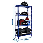 Simonrack Simonclick Metallregal (L x B x H: 40 x 90 x 150 cm, Traglast: 180 kg/Boden, Anzahl Böden: 4 Stk., Blau)