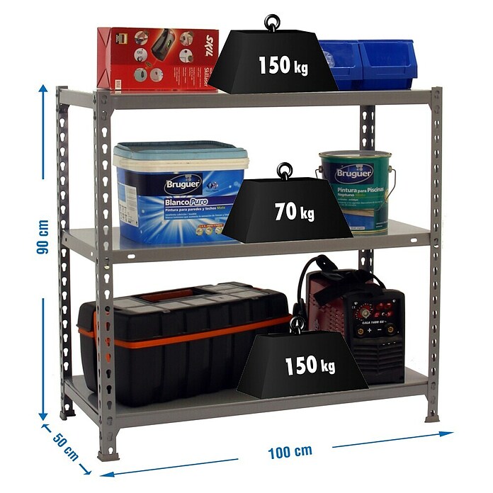 Simonrack Simonclick Metallregal (L x B x H: 50 x 100 x 90 cm, Traglast: 70 kg/Boden, Anzahl Böden: 3 Stk., Grau)