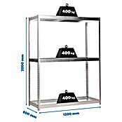 Simonrack Simontaller Estantería para cargas pesadas Ecoforte Galvanizada (L x An x Al: 60 x 120 x 200 cm, Capacidad de carga: 400 kg/balda, Número de baldas: 3 ud., Plateado)