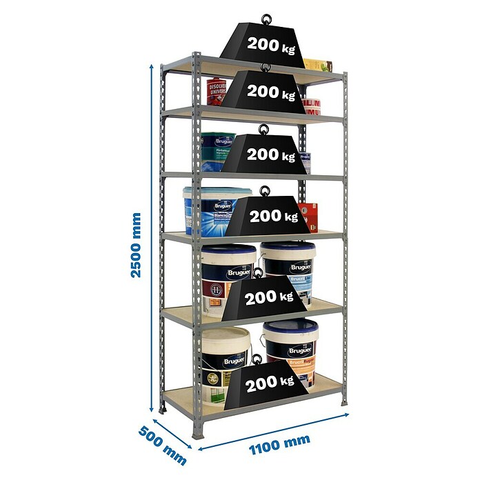 Simonrack Simonclick Metallregal (L x B x H: 50 x 110 x 250 cm, Traglast: 150 kg/Boden, Anzahl Böden: 6 Stk., Grau)