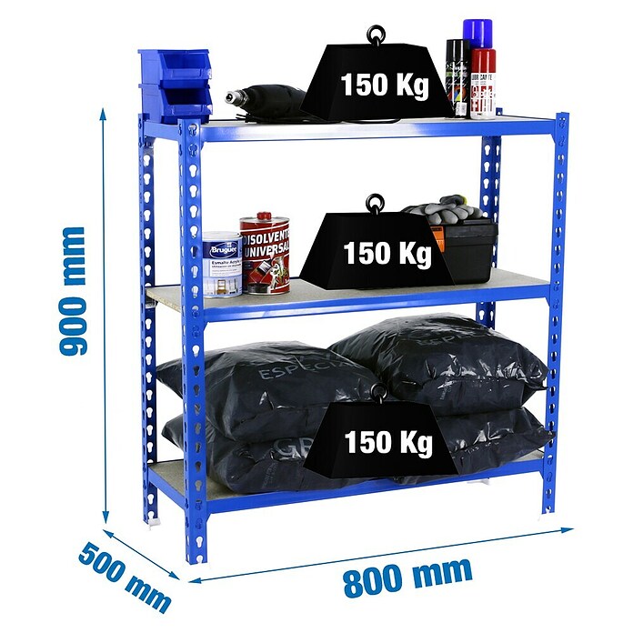 Simonrack Simonclick Metallregal (L x B x H: 50 x 80 x 90 cm, Traglast: 150 kg/Boden, Anzahl Böden: 3 Stk., Blau)