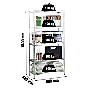 Simonrack Simonclassic Metallregal (L x B x H: 40 x 90 x 180 cm, Traglast: 100 kg/Boden, Anzahl Böden: 5 Stk., Silber)