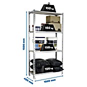 Simonrack Simonclick Metallregal (L x B x H: 40 x 100 x 150 cm, Traglast: 150 kg/Boden, Anzahl Böden: 4 Stk., Silber)