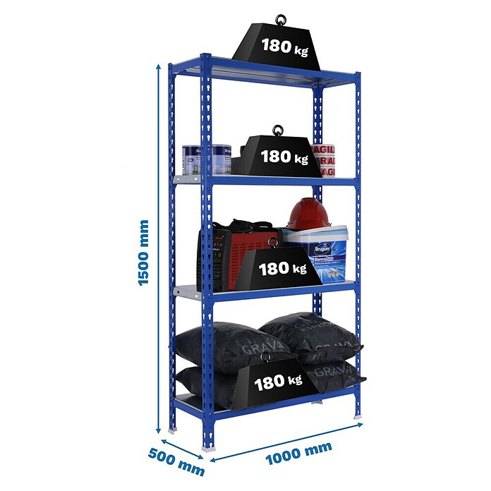 Simonrack Simonclick Metallregal (L x B x H: 50 x 100 x 150 cm, Traglast: 180 kg/Boden, Anzahl Böden: 4 Stk., Blau)