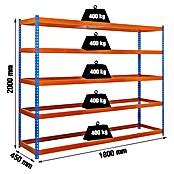 Simonrack Simontaller Estantería para cargas pesadas Ecoforte (L x An x Al: 45 x 180 x 200 cm, Capacidad de carga: 400 kg/balda, Número de baldas: 5 ud.)