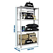 Simonrack Simonclick Metallregal (L x B x H: 30 x 90 x 150 cm, Traglast: 180 kg/Boden, Anzahl Böden: 4 Stk., Silber)