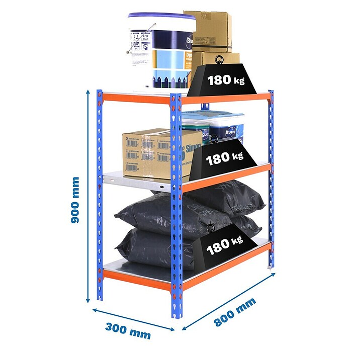 Simonrack Simonclick Metallregal (L x B x H: 30 x 80 x 90 cm, Traglast: 180 kg/Boden, Anzahl Böden: 3 Stk., Blau/Orange)