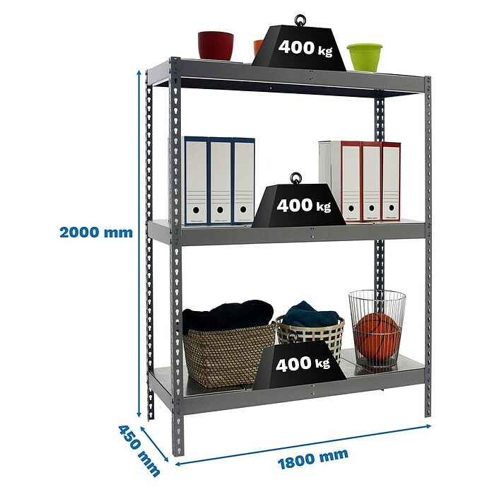 Simonrack Ecoforte Metallregal Ecoforte Metall (H x B x T: 200 x 180 x 45 cm, Traglast pro Boden: 400 kg, Anzahl Böden: 3 Stk., Stecken, Grau) | BAUHAUS